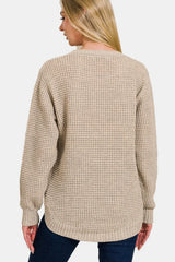 Trendsi Zenana High Low Long Sleeve Waffle Sweater -