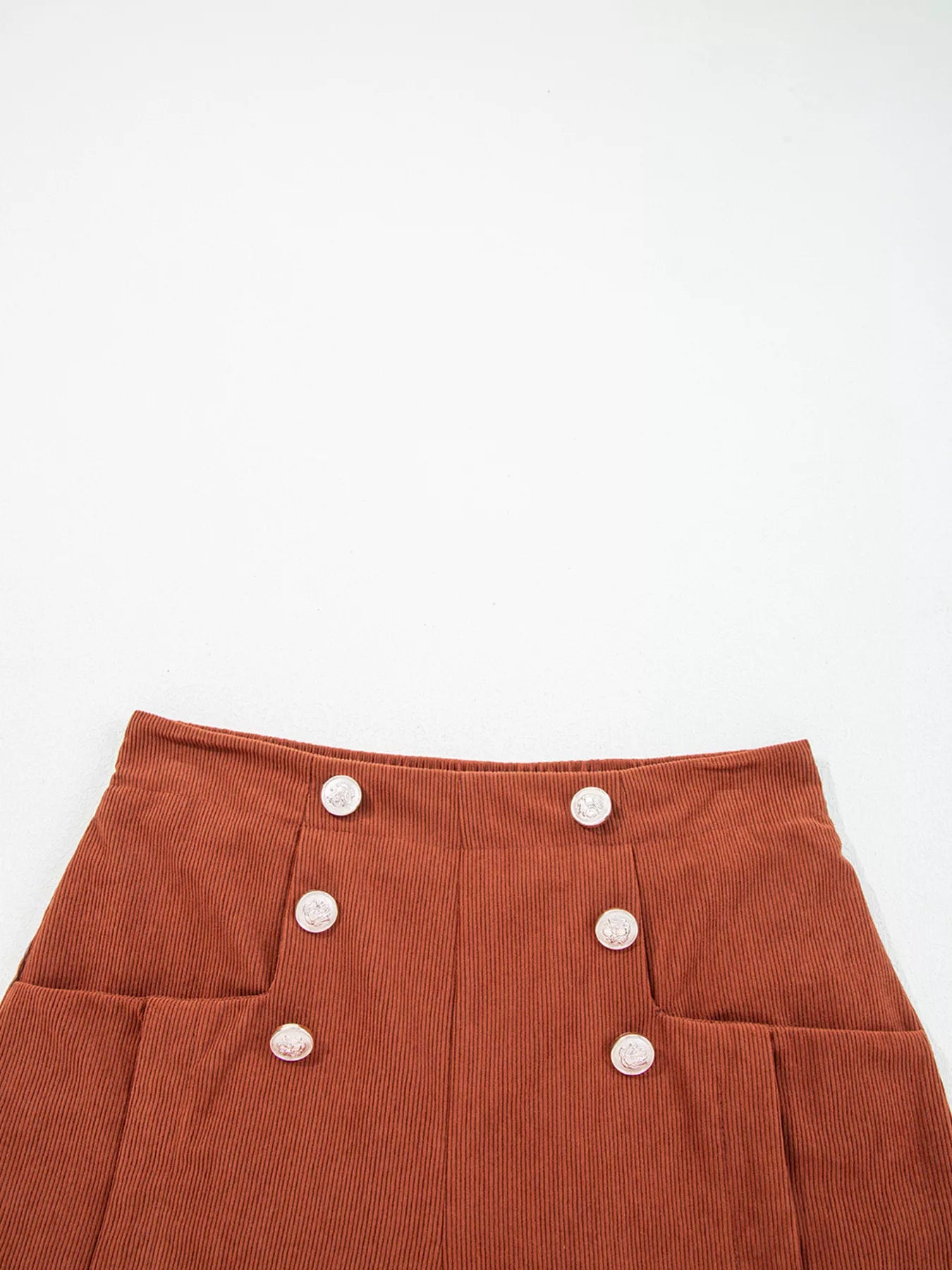 Trendsi Button Decor Scalloped Edge High Waist Corduroy Shorts -