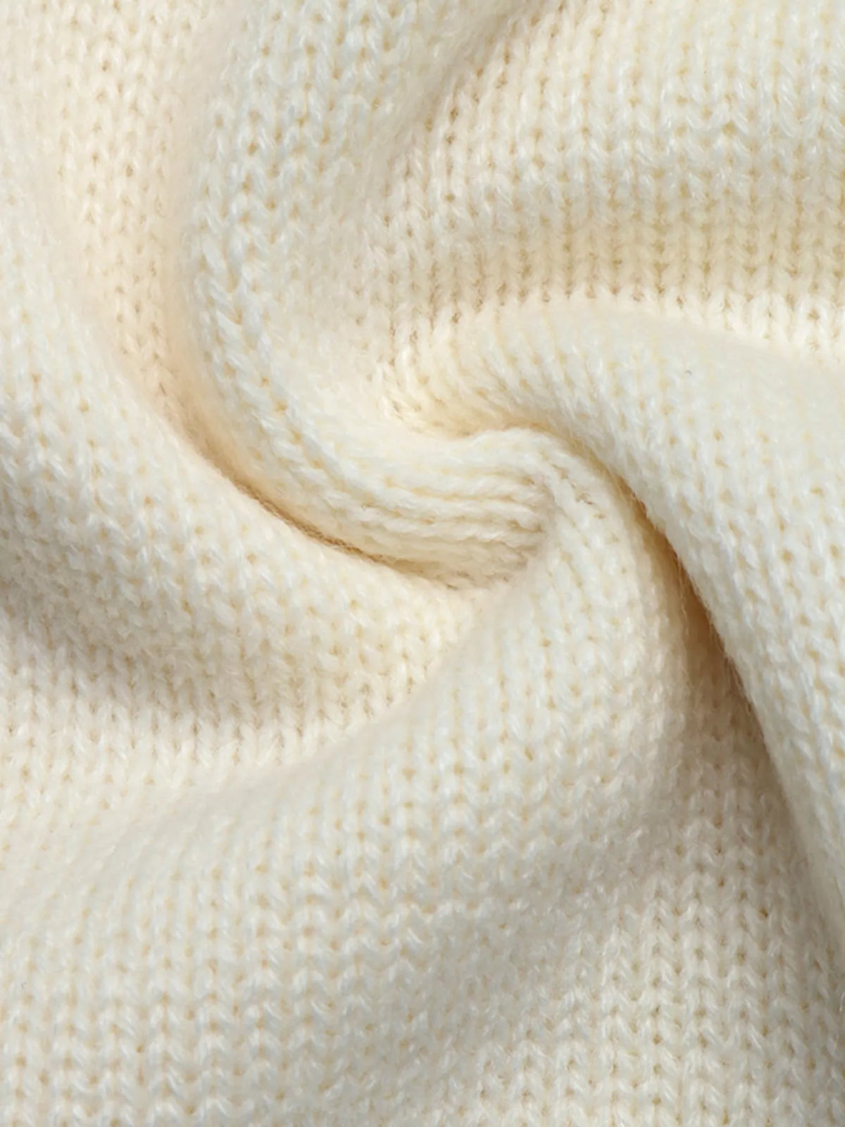 Cream Chinese knot button cardigan with sleeve stripes, knit fabric close-up