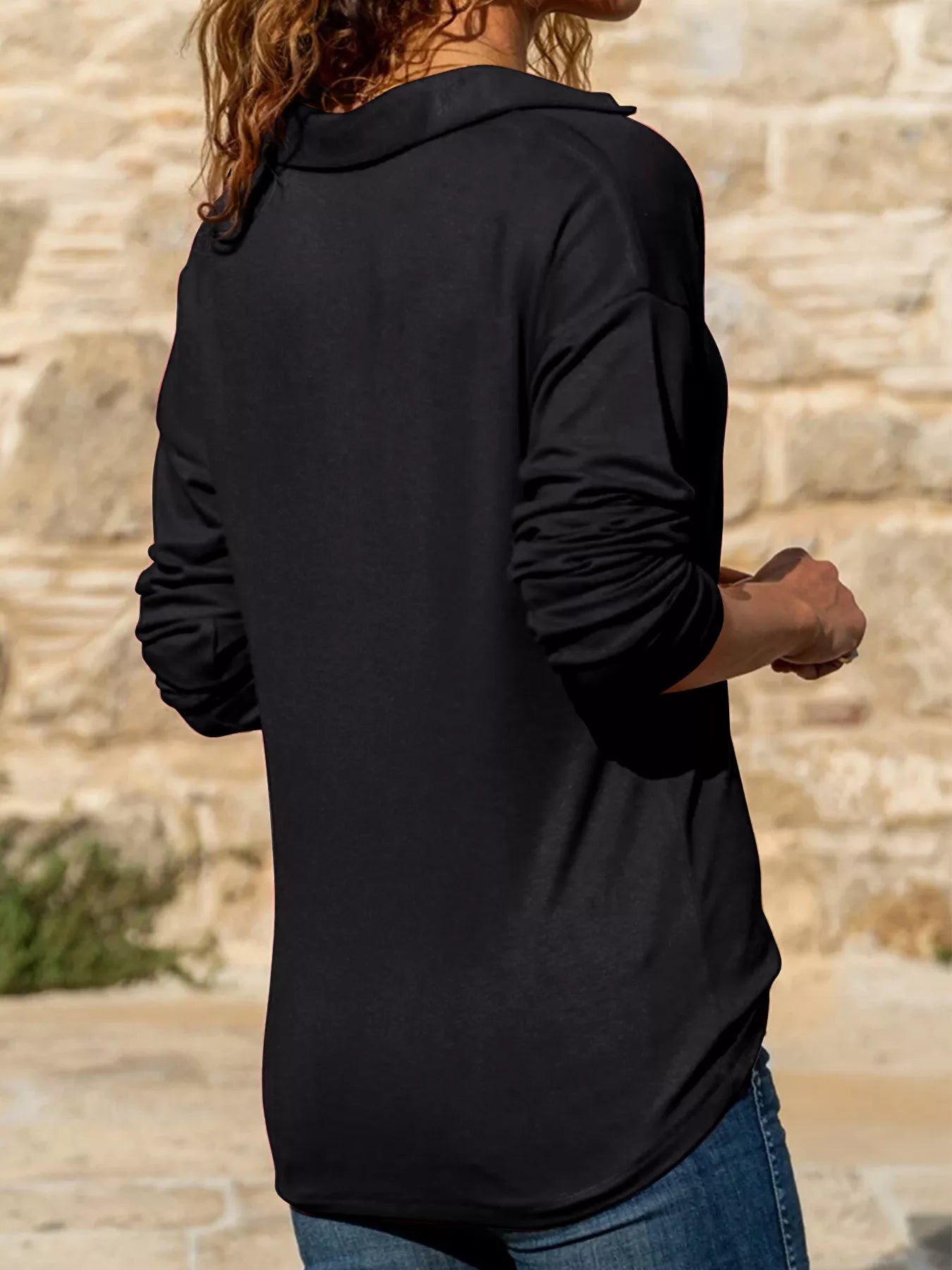 Trendsi Johnny Collar Long Sleeve Top -