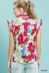 Trendsi Umgee Bold Floral Flutter Sleeve Top -