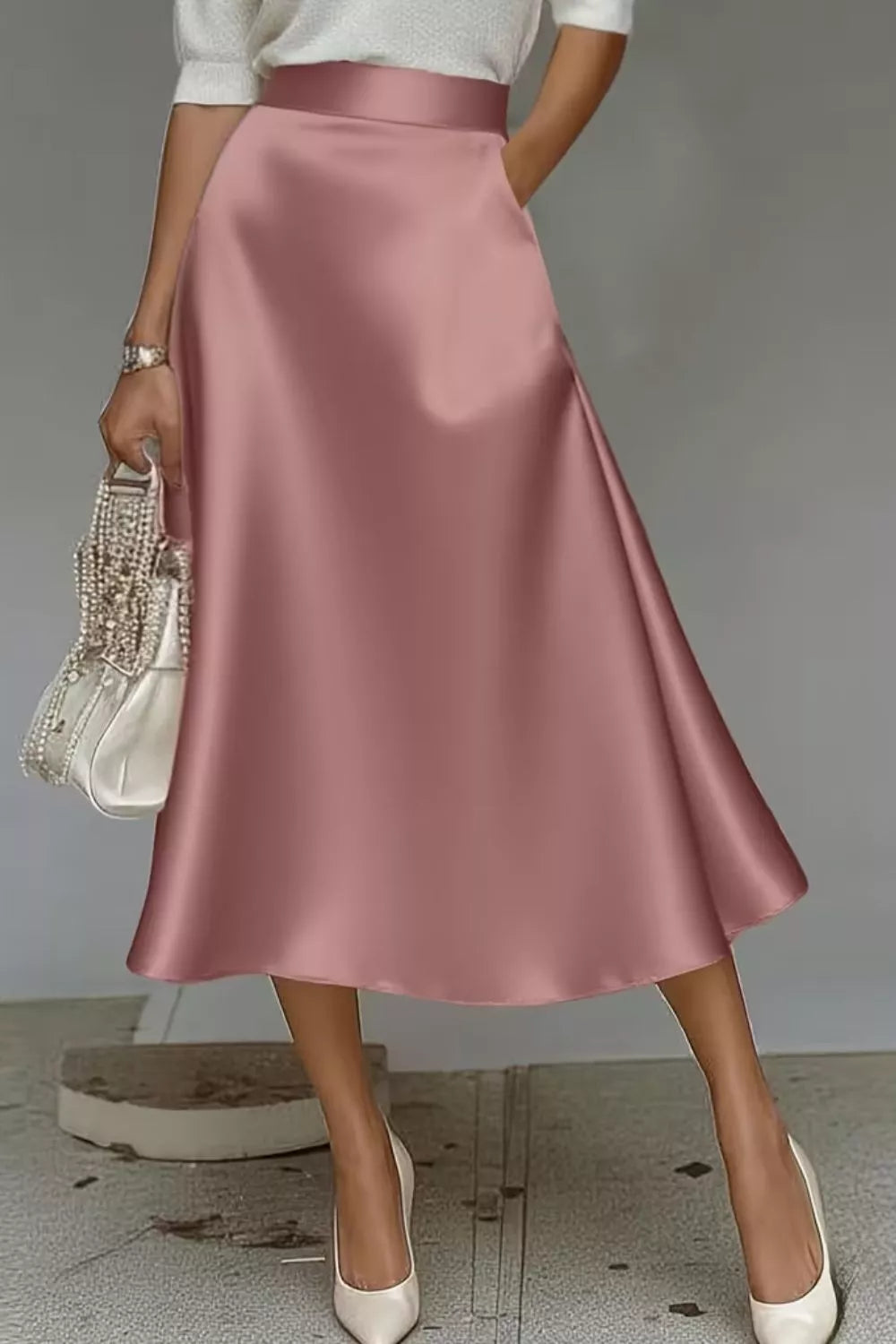Trendsi Satin A-Line Midi Skirt -