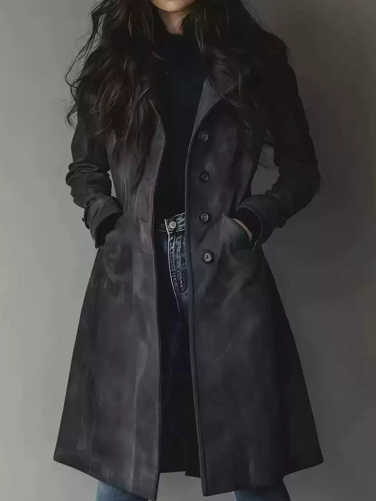 Collared long sleeve jacket, front view on model