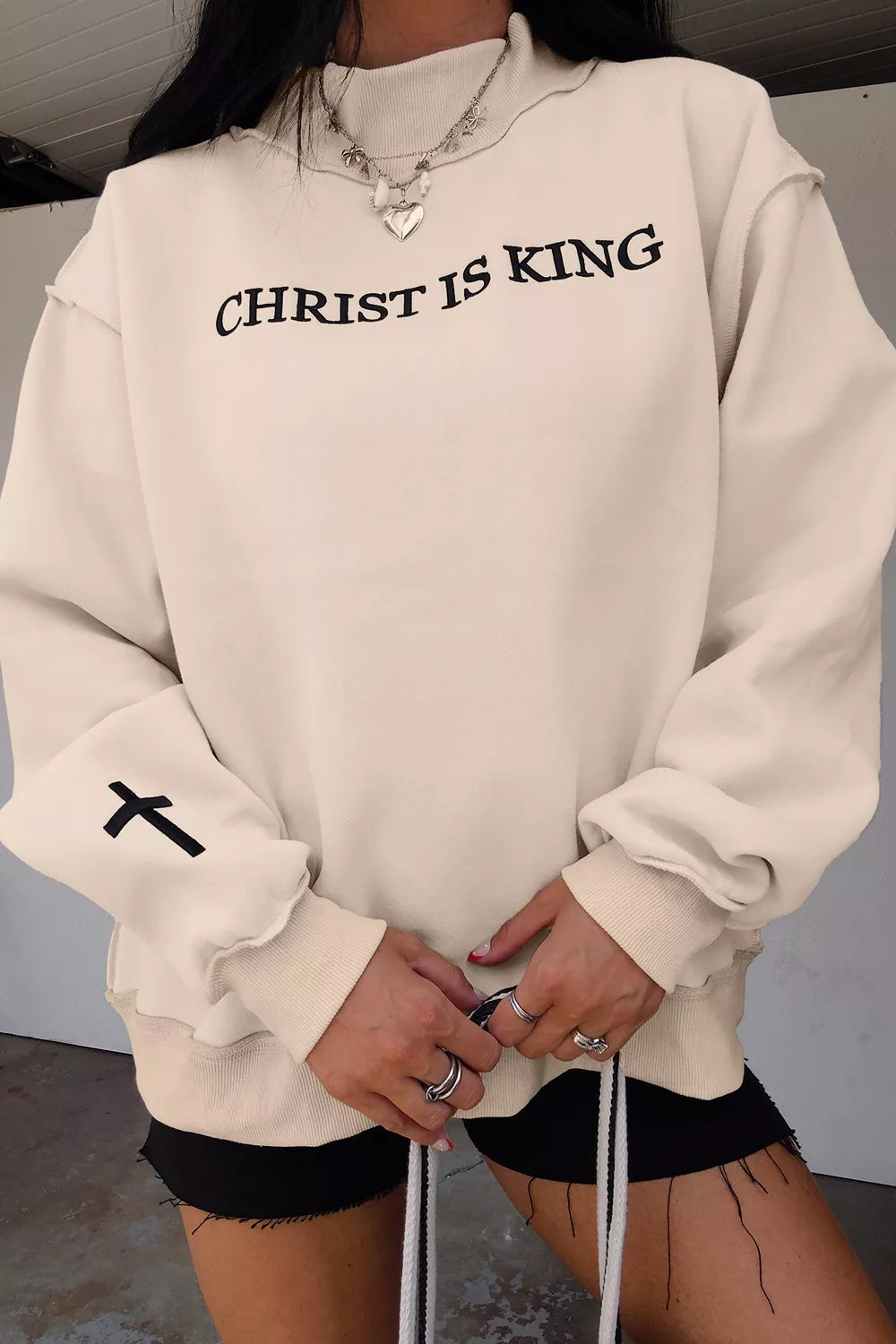 CHRIST IS KING embroidered high-neck sweatshirt