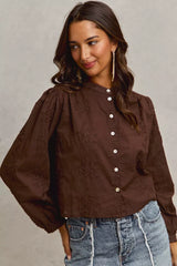 Trendsi SO ME 3d Floral Woven Long Sleeve Front Button Shirt -