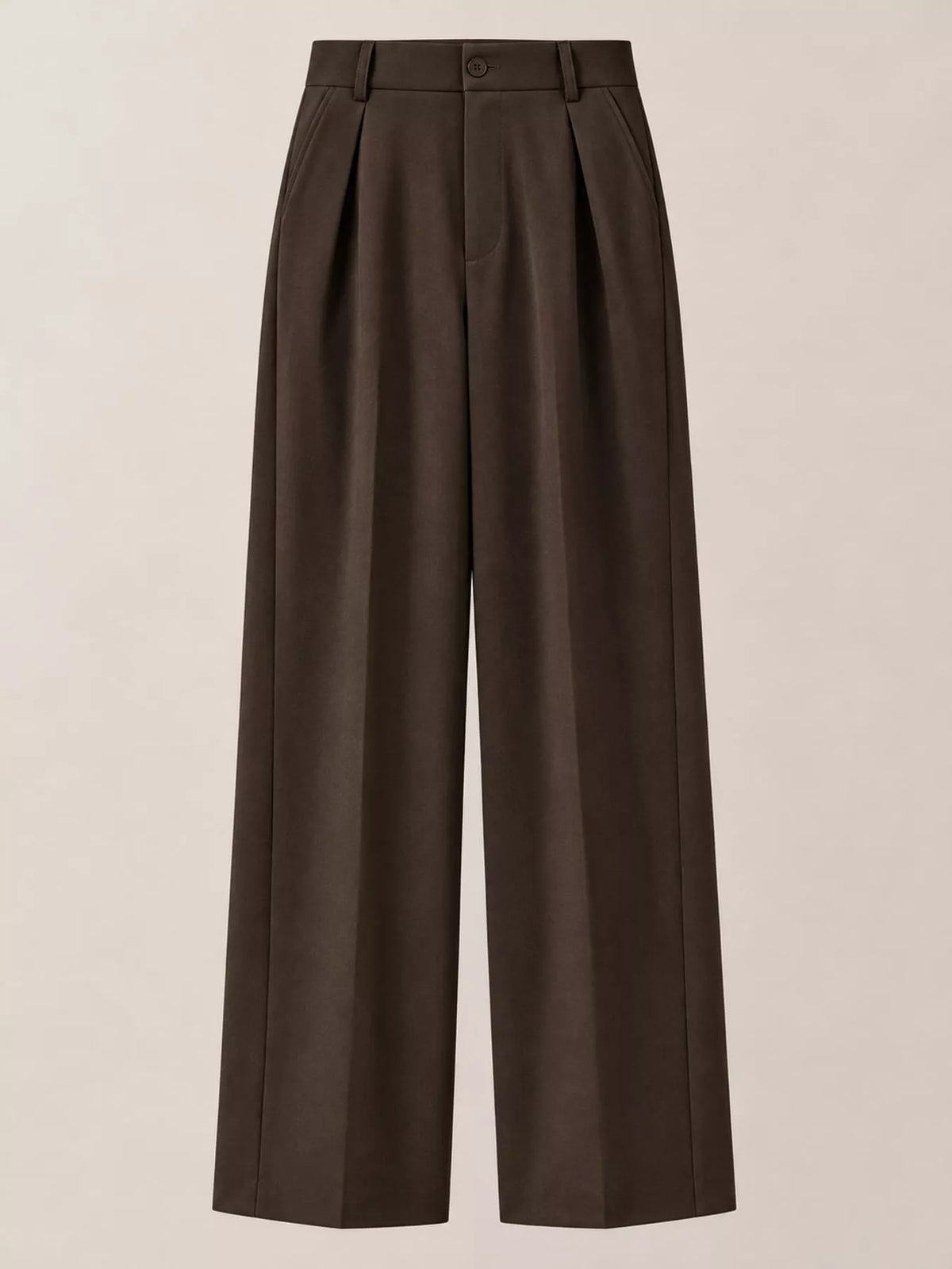 Women's Pleated Wide-Leg Trousers in brown — flat lay view