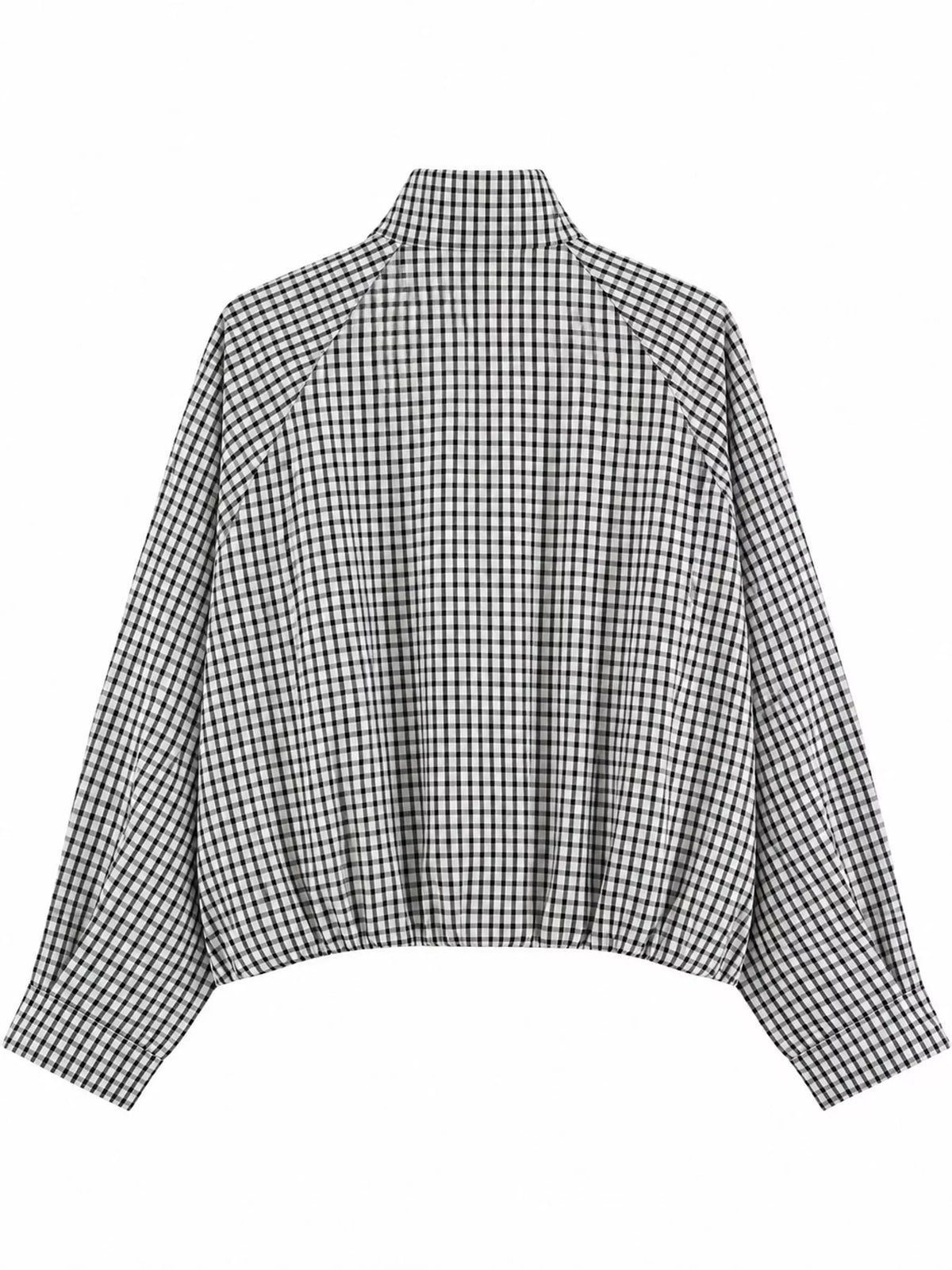 Black And White Plaid plaid stand-collar cropped jacket, back view