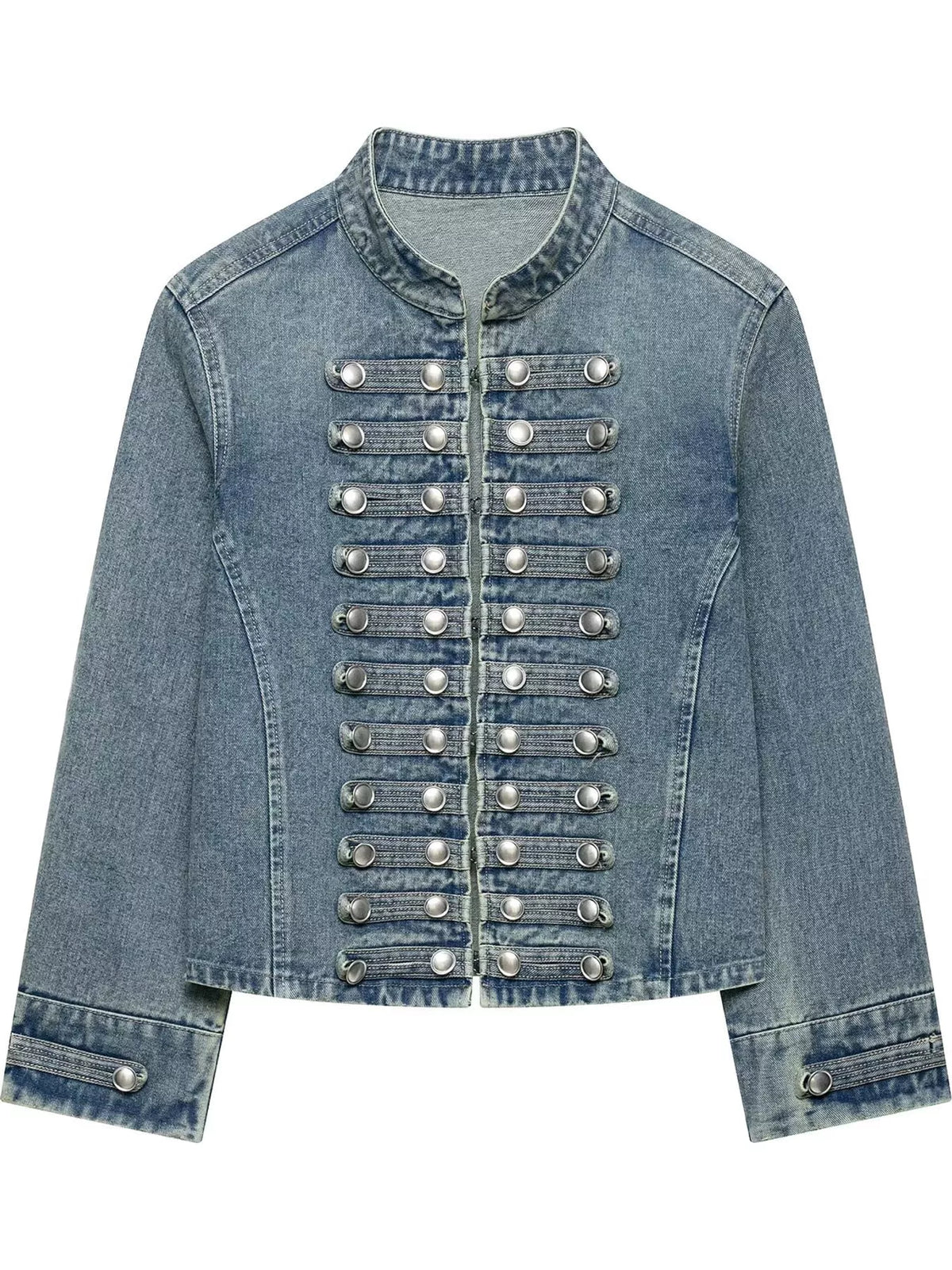 Medium Blue decorative button cropped denim jacket