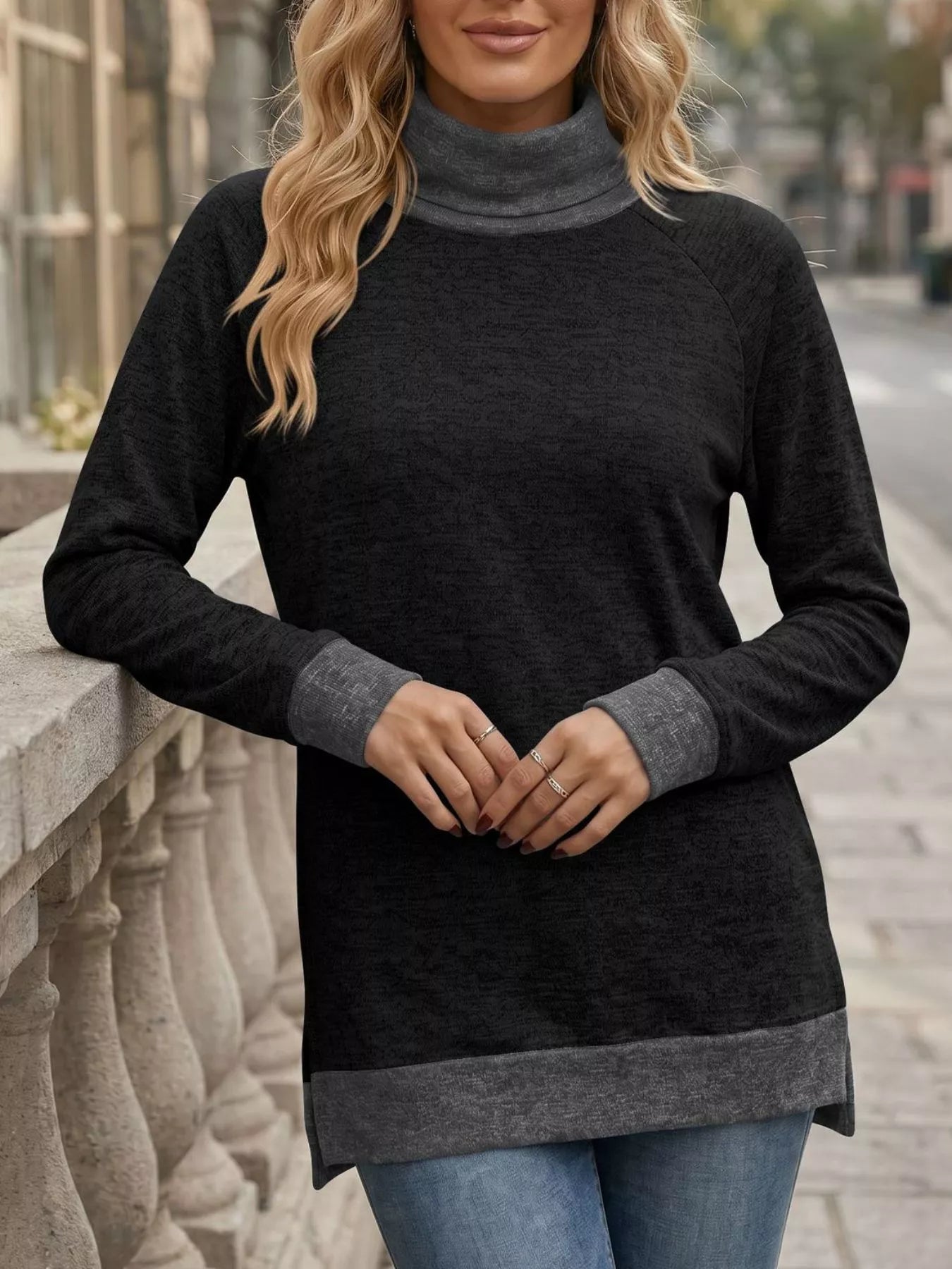 Trendsi Turtleneck Raglan Sleeve T-Shirt -