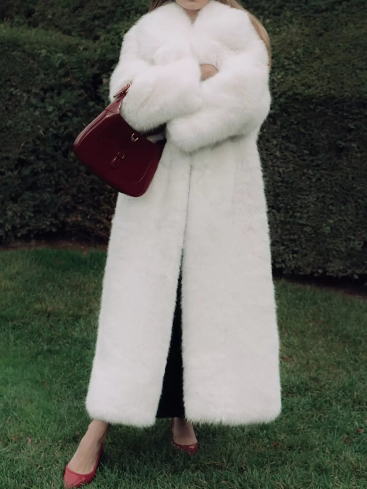 Faux Fur Open Front Longline Coat in white