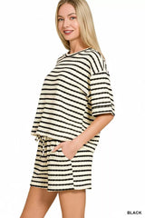 Trendsi Zenana Striped Short Sleeve Tee & Shorts Set -