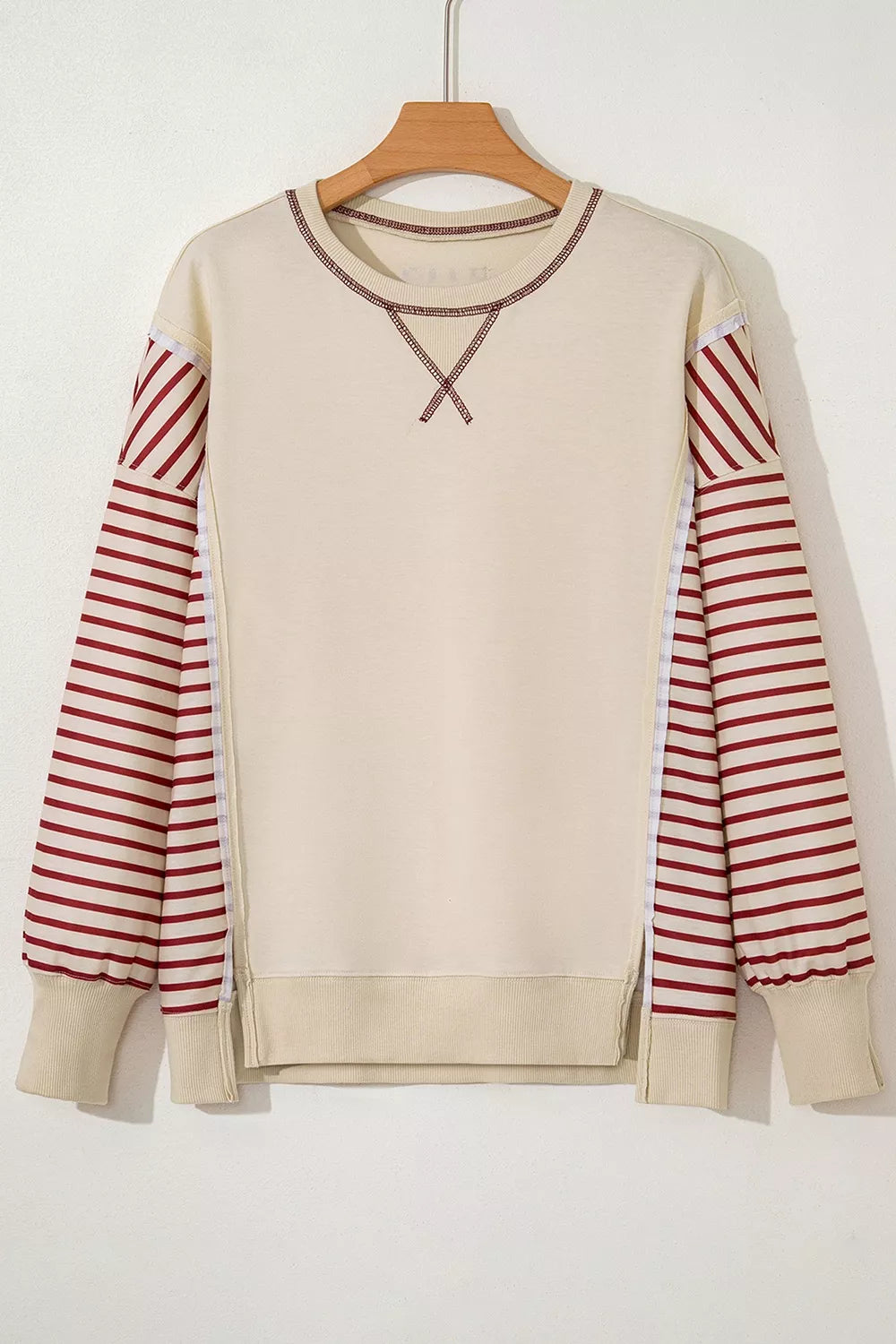 Trendsi Slit Striped Long Sleeve Sweatshirt -