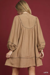 Trendsi Umgee Boho Peasant Mini Dress with Trim Detail -