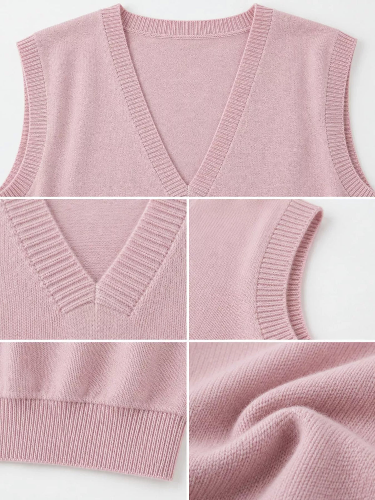 V-Neck Knit Sweater Vest — garment construction details