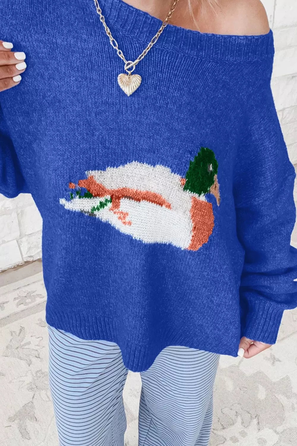 Trendsi Duck Graphic Drop Shoulder Long Sleeve Sweater -