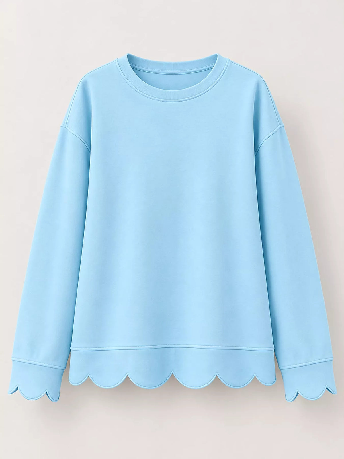 Light Blue scalloped hem crewneck sweatshirt