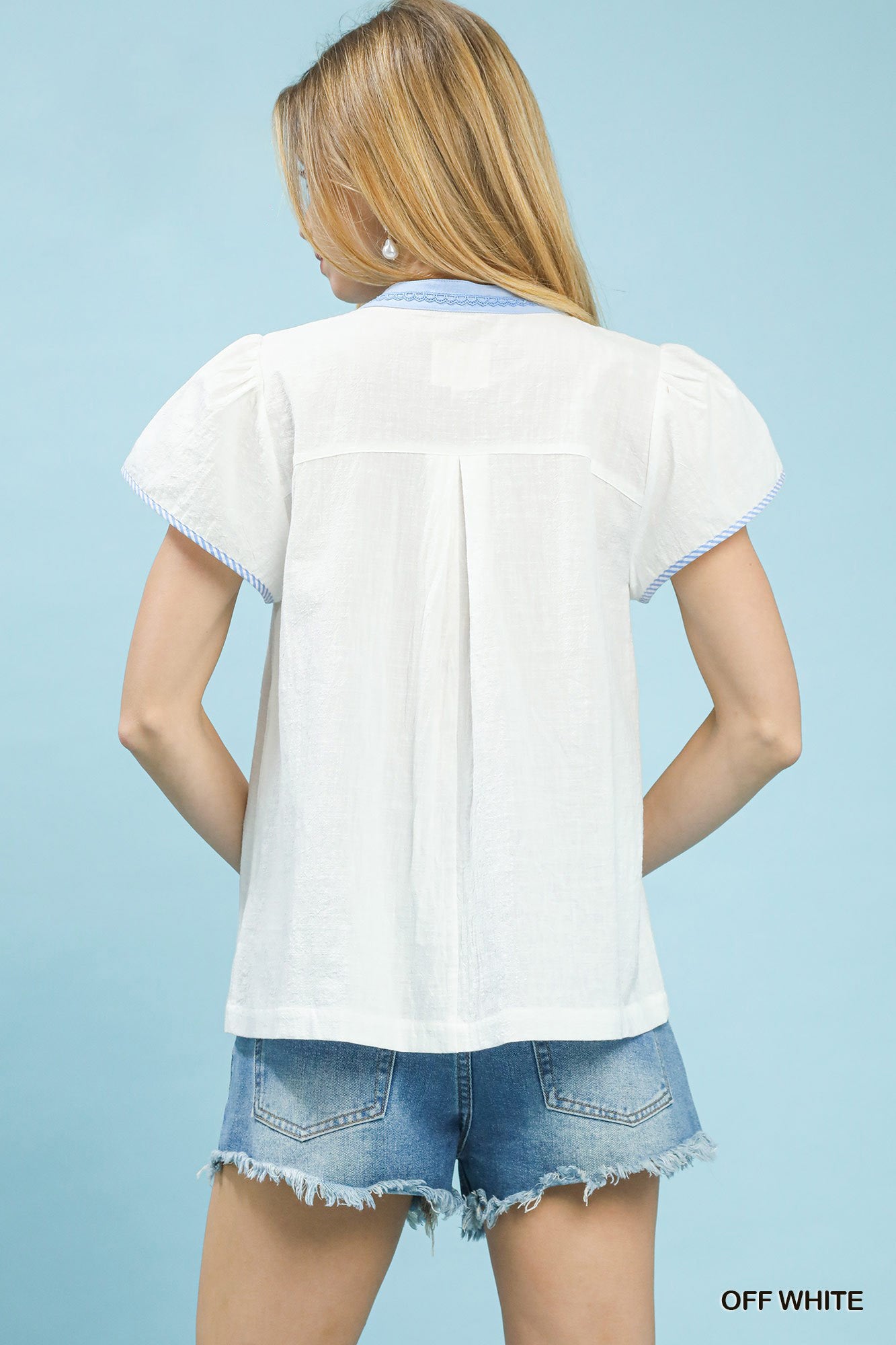 Women's Abstract Applique Split Neck Cotton Top — product view 3