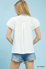 Trendsi Umgee Abstract Applique Split Neck Top -