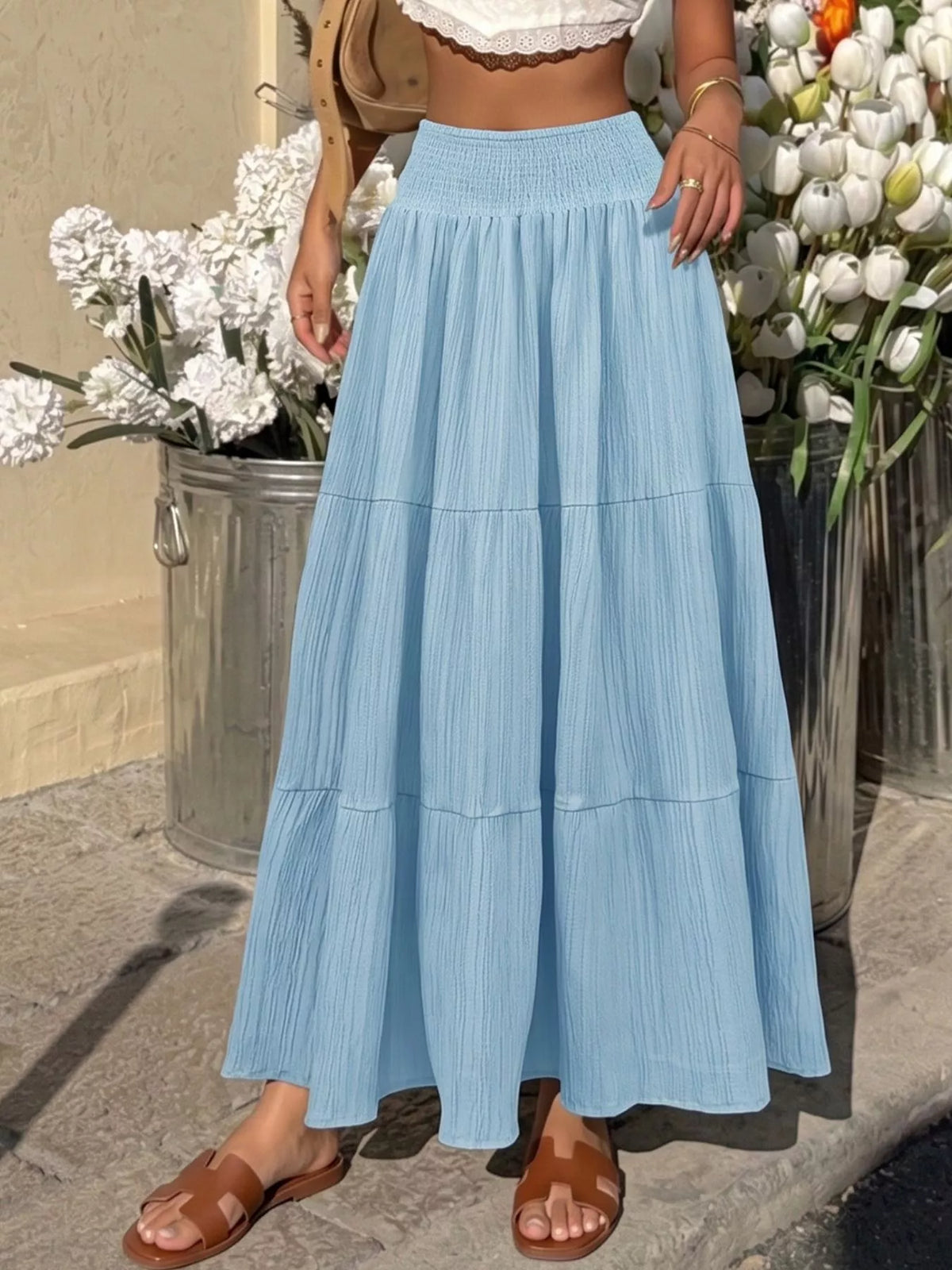 Trendsi Tiered Flowy Maxi Skirt -