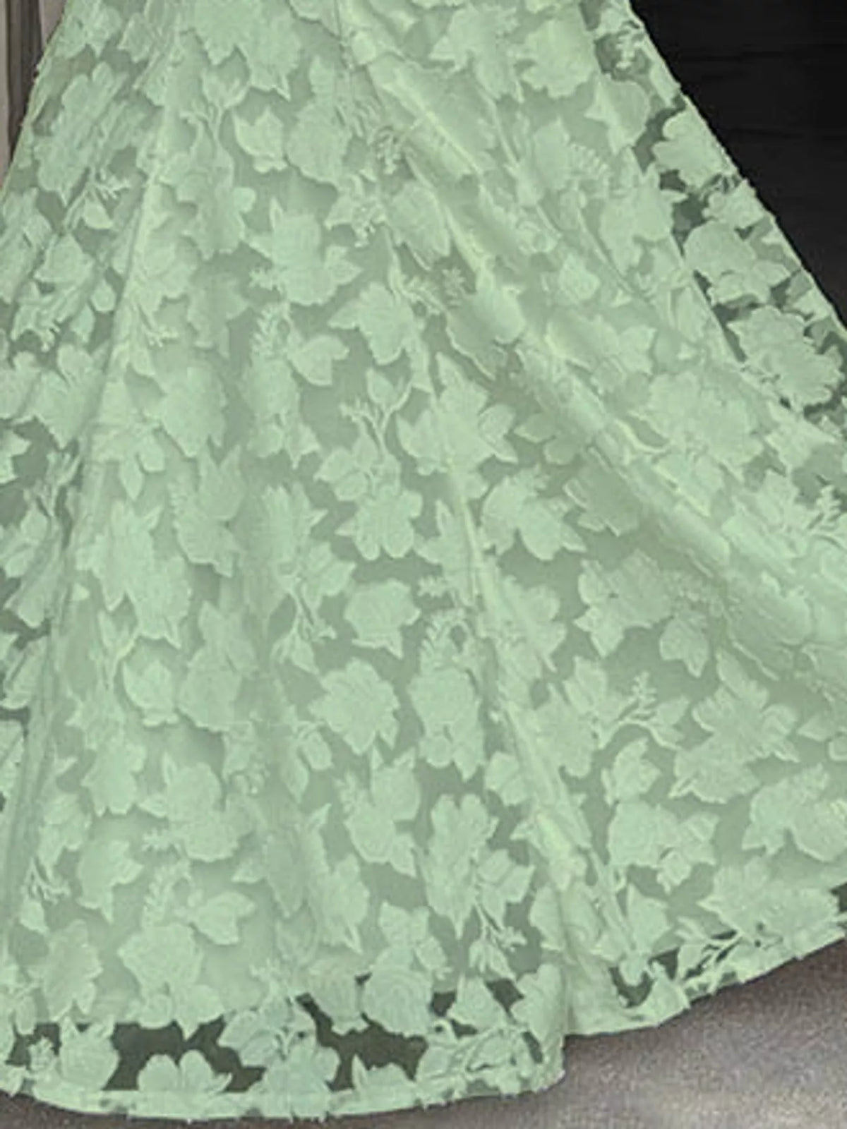 Mint green backless lace maxi dress, detail view