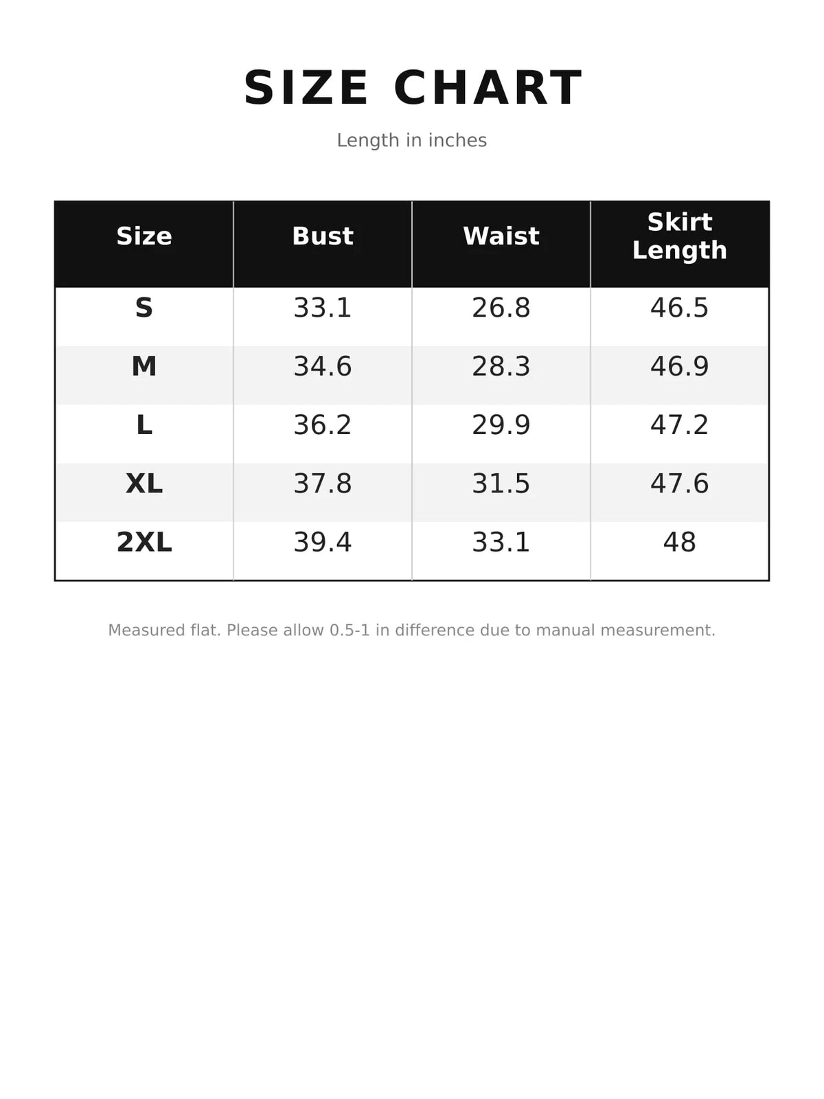 Size chart for tie-detail surplice dress