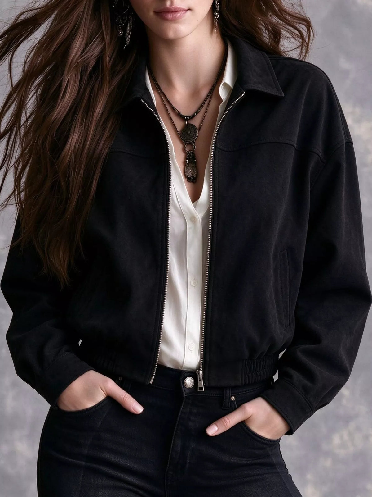 Black zip-up bomber jacket
