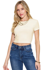Trendsi Basic Bae Full Size Ribbed Round Neck Short Sleeve T-Shirt -