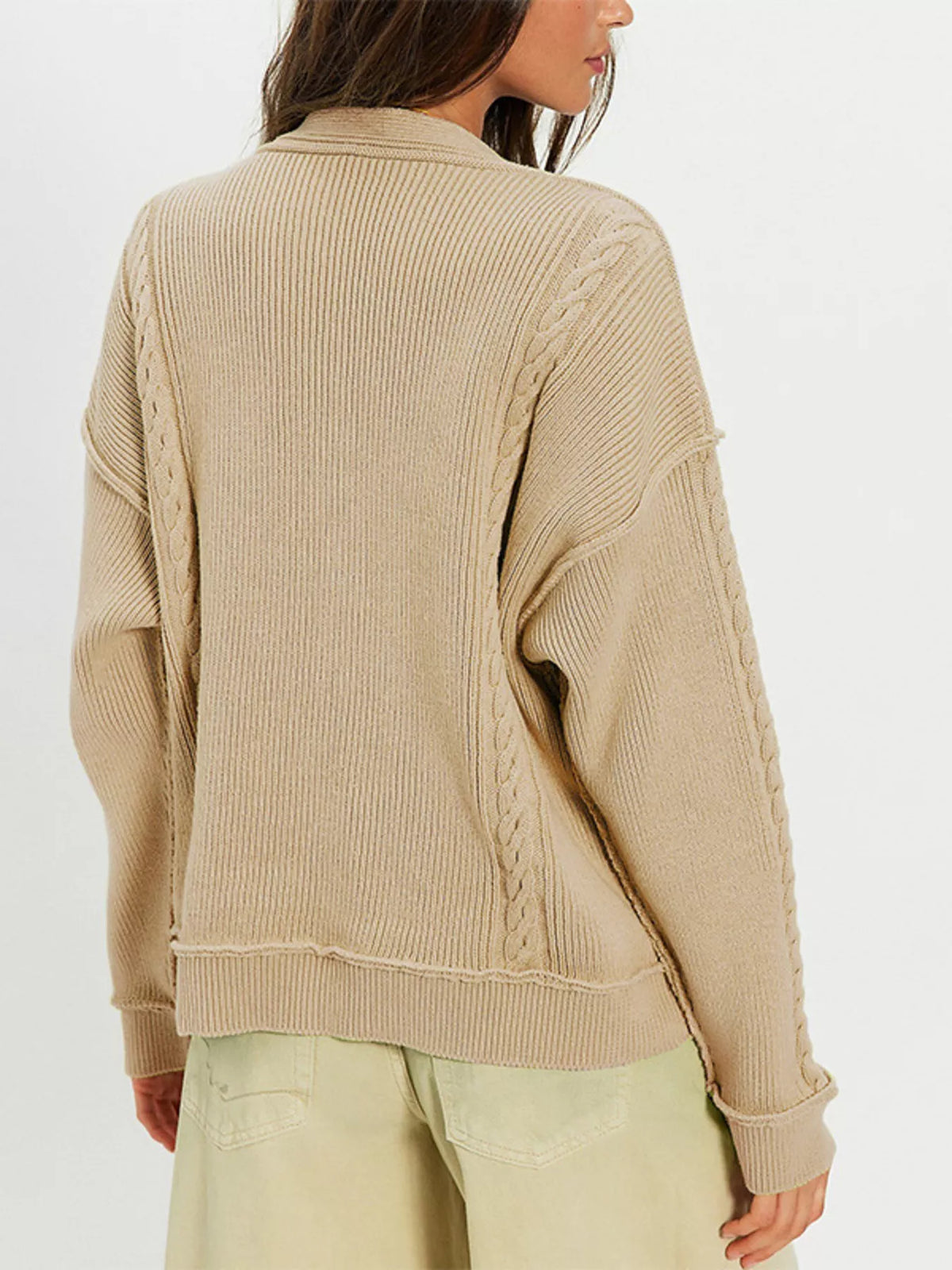 Trendsi Double-Breasted Cable Knit Cardigan -