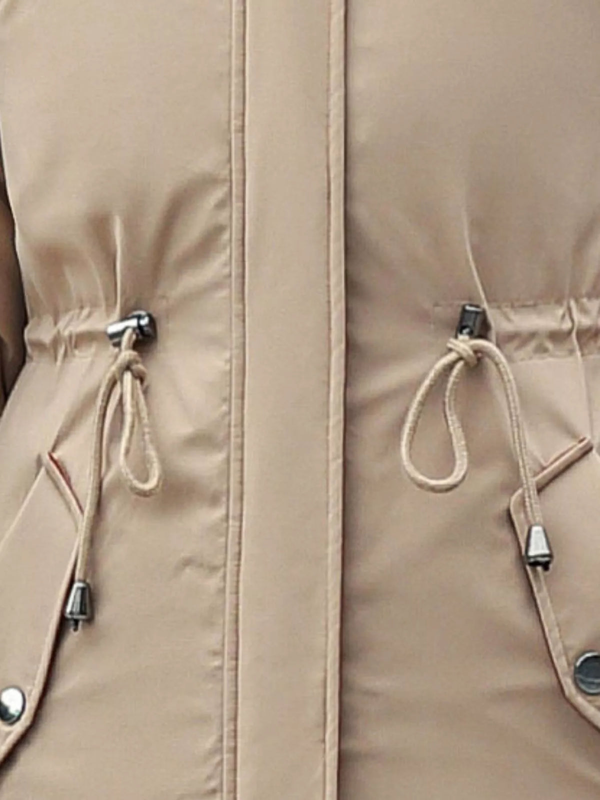 Faux-fur-trim parka, beige drawstring and pockets