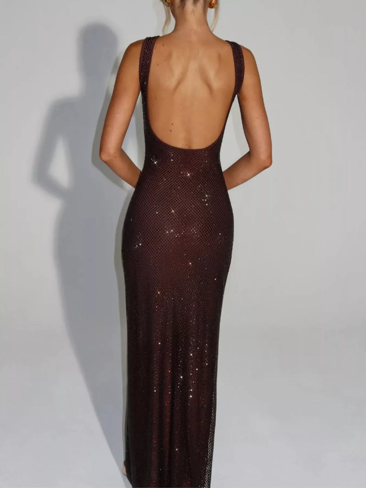 Square neck sleeveless maxi dress, back view