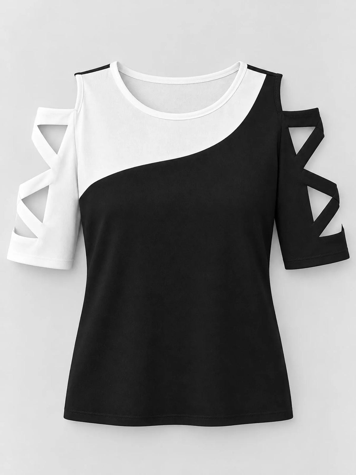 Colorblock cutout top, black and white flat lay