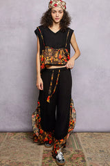 Trendsi POL Lace Detail Floral Cropped Ruffled Top -