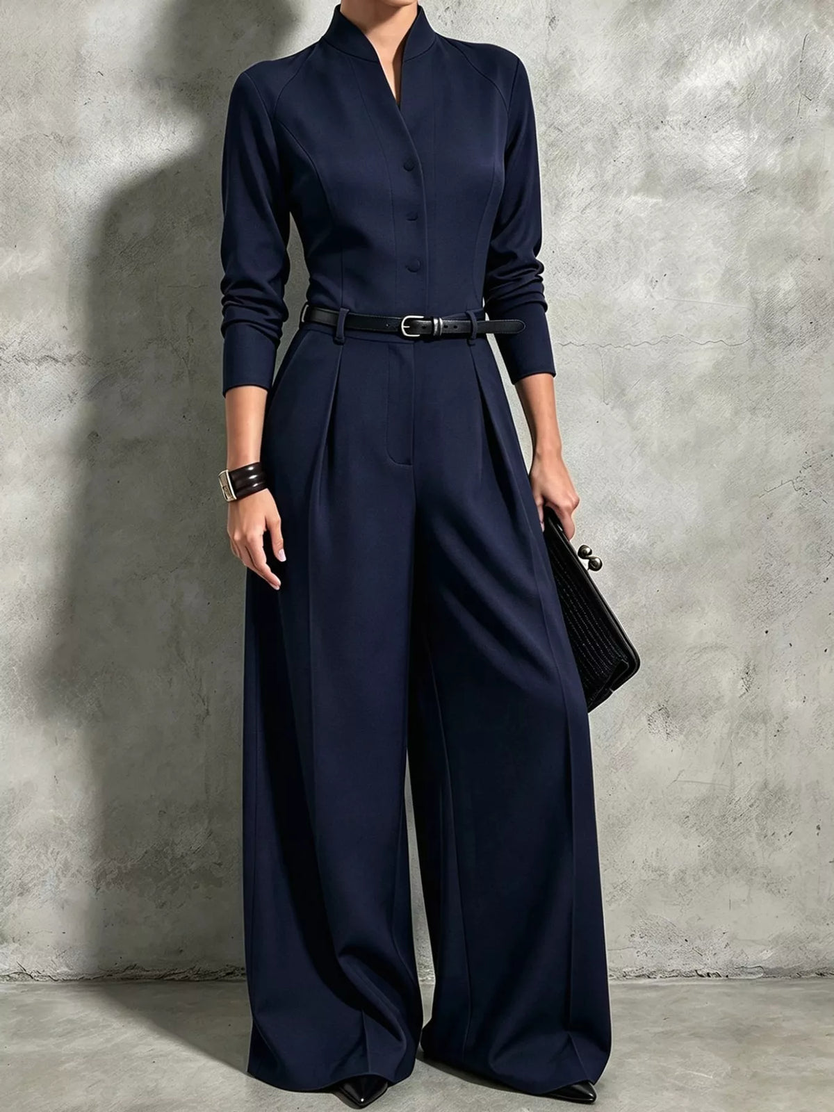 Button Front Wide-Leg Jumpsuit — front view