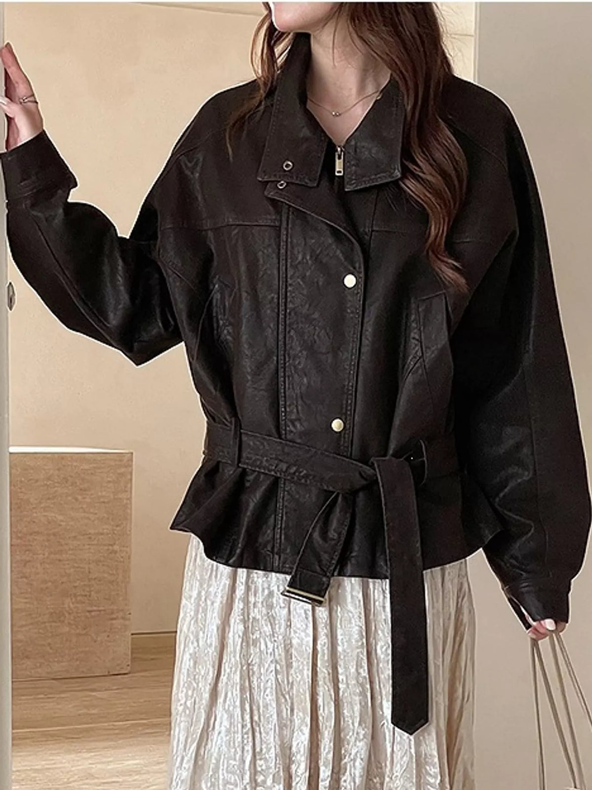 Brown snap down long sleeve jacket