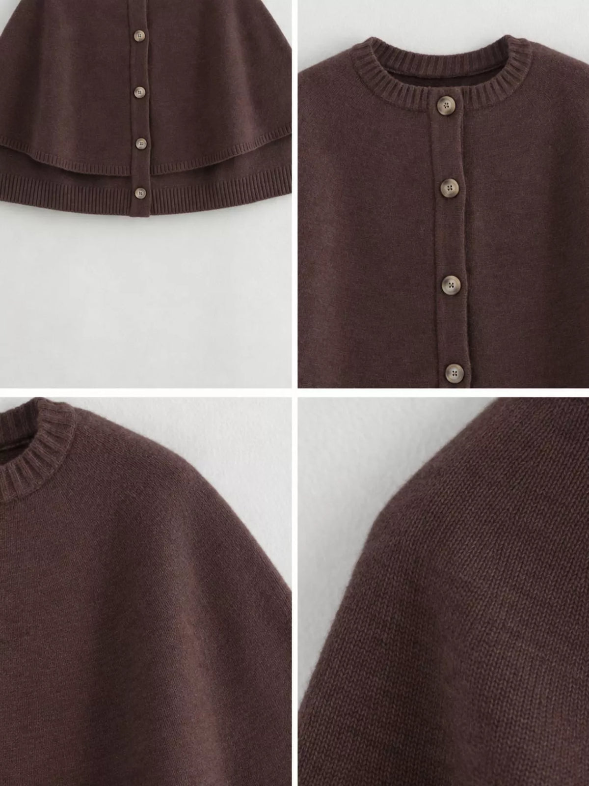 Button-Front Knit Cape Cardigan — garment construction details