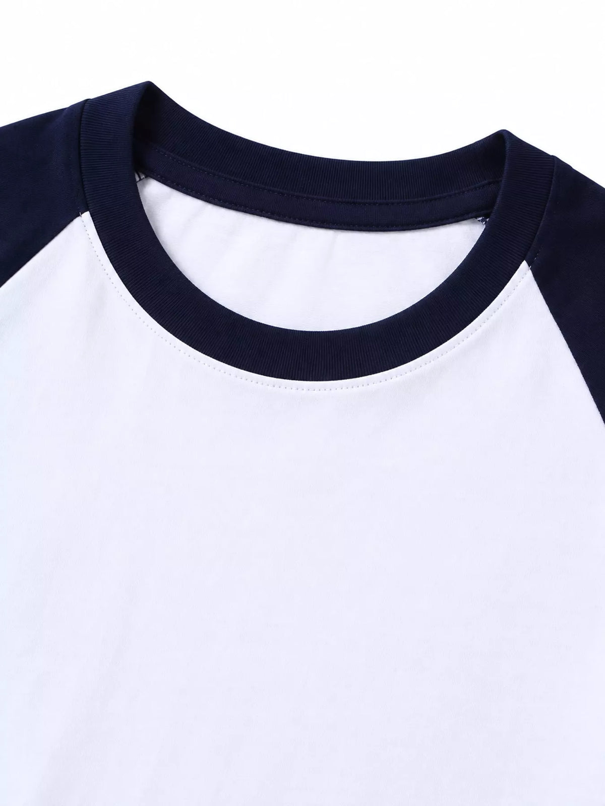 White And Navy contrast raglan long sleeve t-shirt, detail view