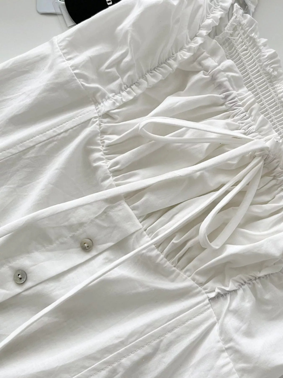 Women's Ruffled Square Neck Tiered Maxi Dress in white — bodice detail view