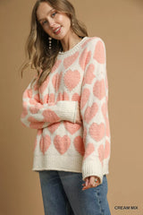 Trendsi Umgee Mix Heart Pattern Pearl Accent Sweater -