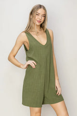Trendsi HYFVE V-Neck Sleeveless Romper with Pockets - One-Pieces