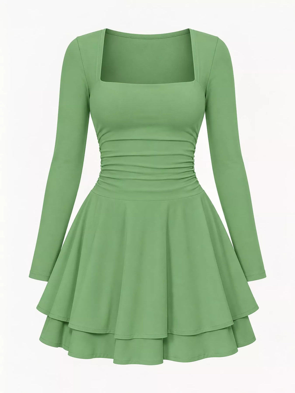 Square neck long sleeve mini dress, product view