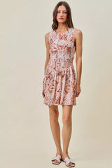 Trendsi SO ME Shell Print Smocked Fit And Flare Mini Lined Dress - Dresses