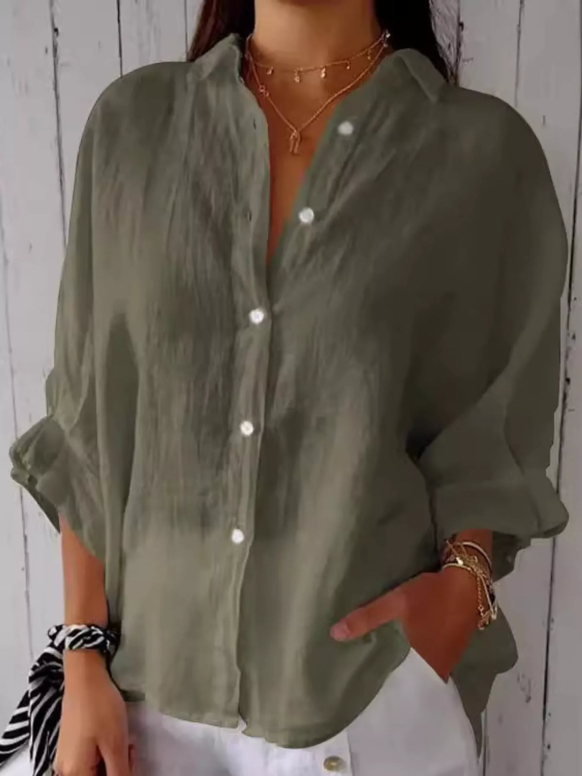 Army Green loose fit tie back shirt