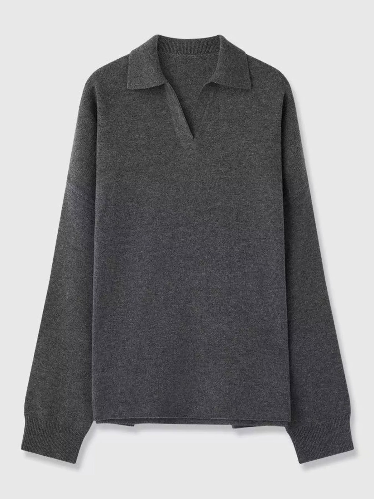 Dark Gray dropped shoulder polo collar sweater