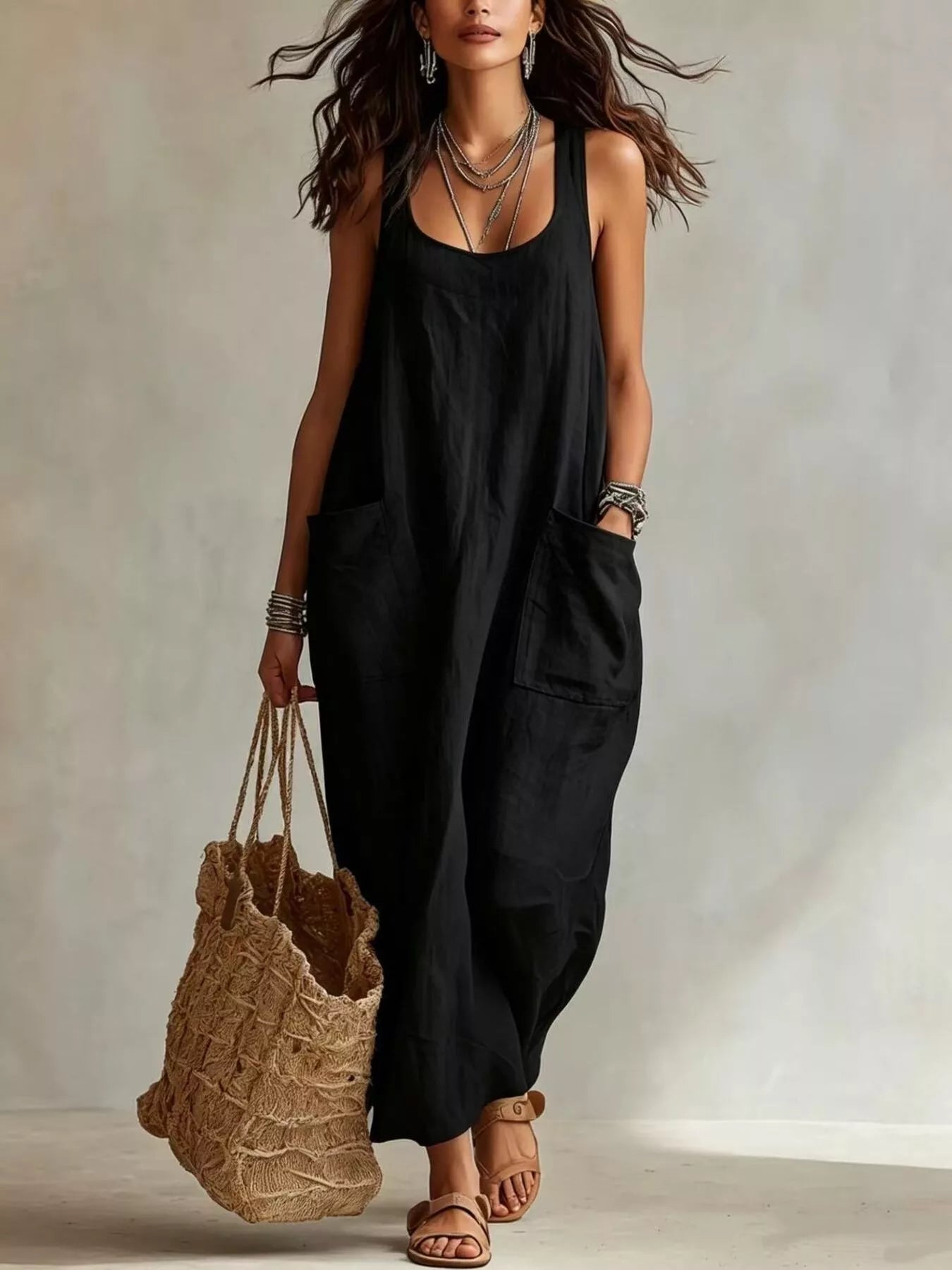 Trendsi Scoop Neck Sleeveless Maxi Dress with Pockets -