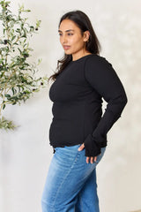Trendsi Culture Code Full Size Ribbed Round Neck Long Sleeve Top - Shirts