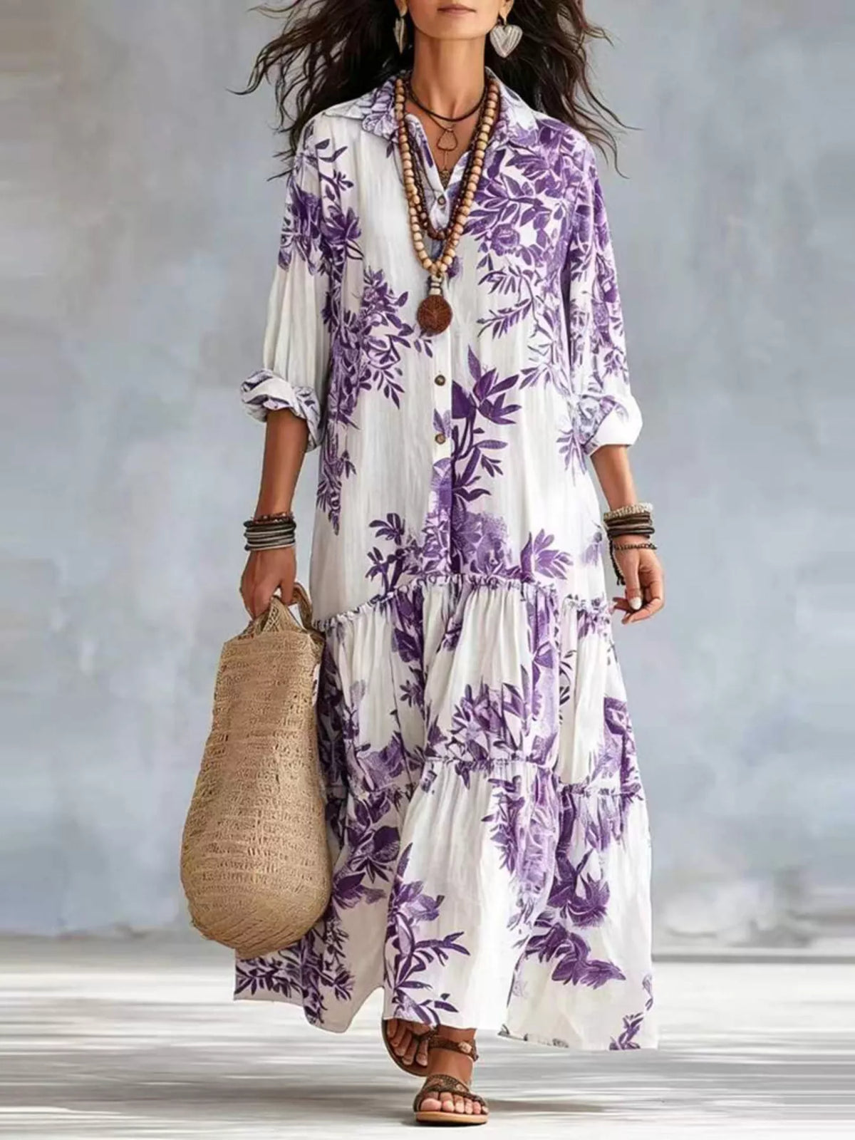 Trendsi Printed Button Front Maxi Dress -