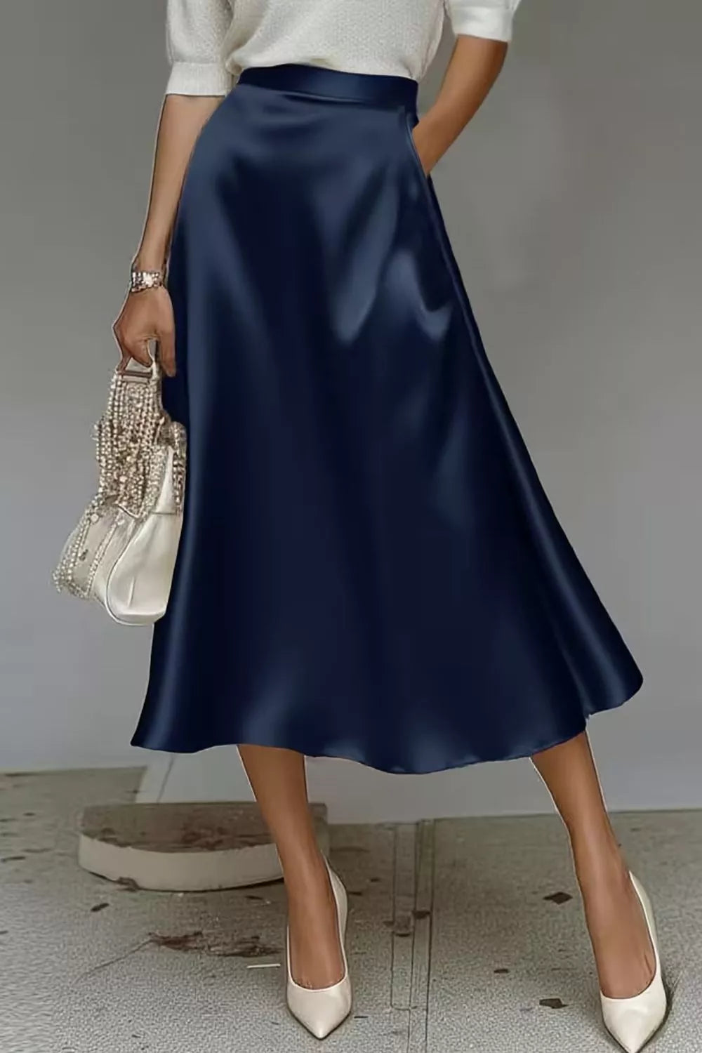 Trendsi Satin A-Line Midi Skirt -
