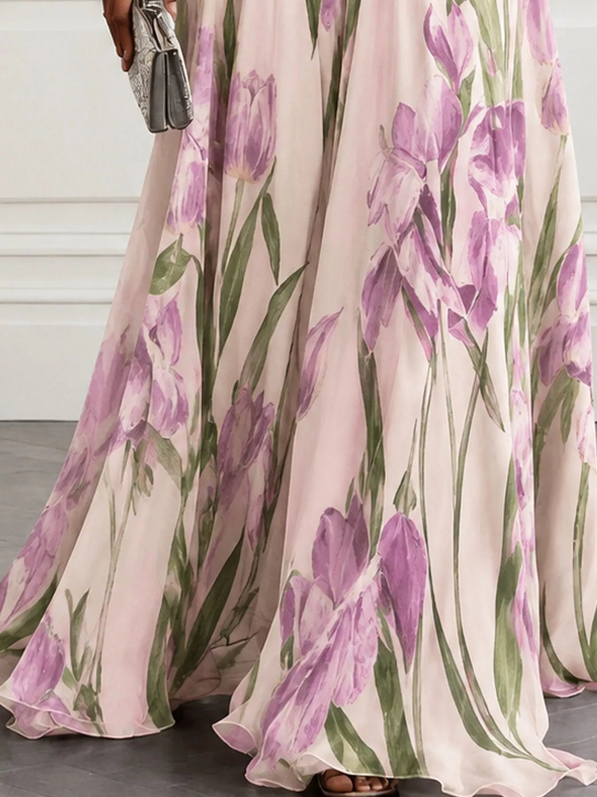 Women's Sleeveless Floral Print Maxi Dress in beige floral — print detail view