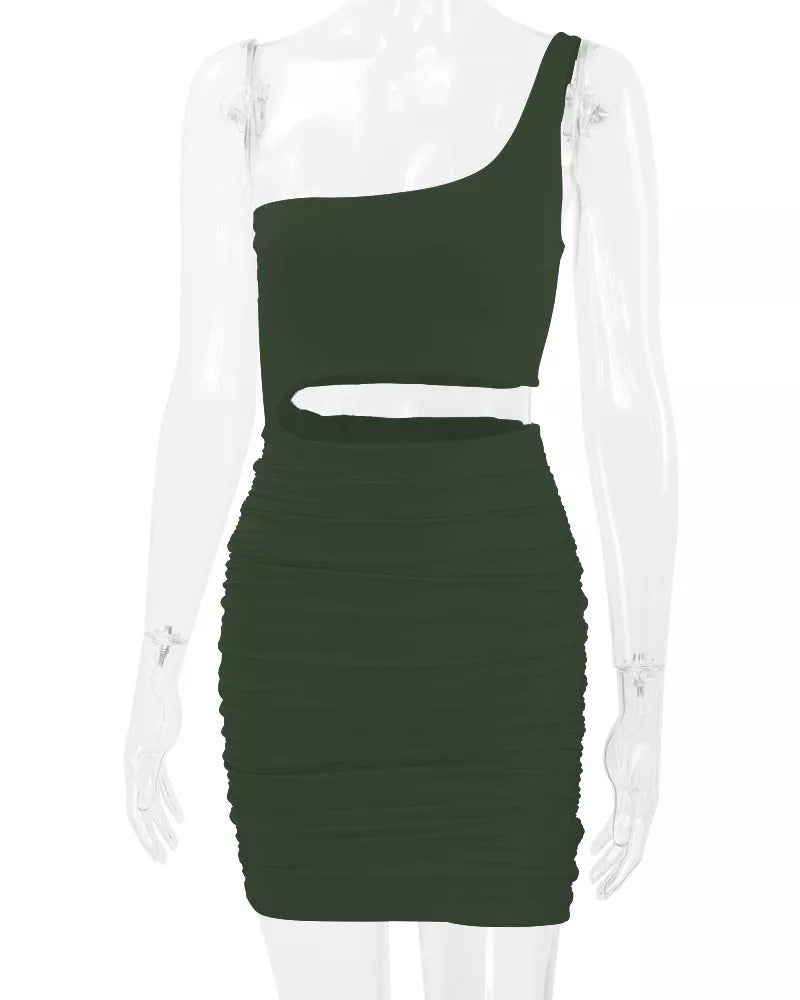 One-shoulder cutout dress, olive mannequin front
