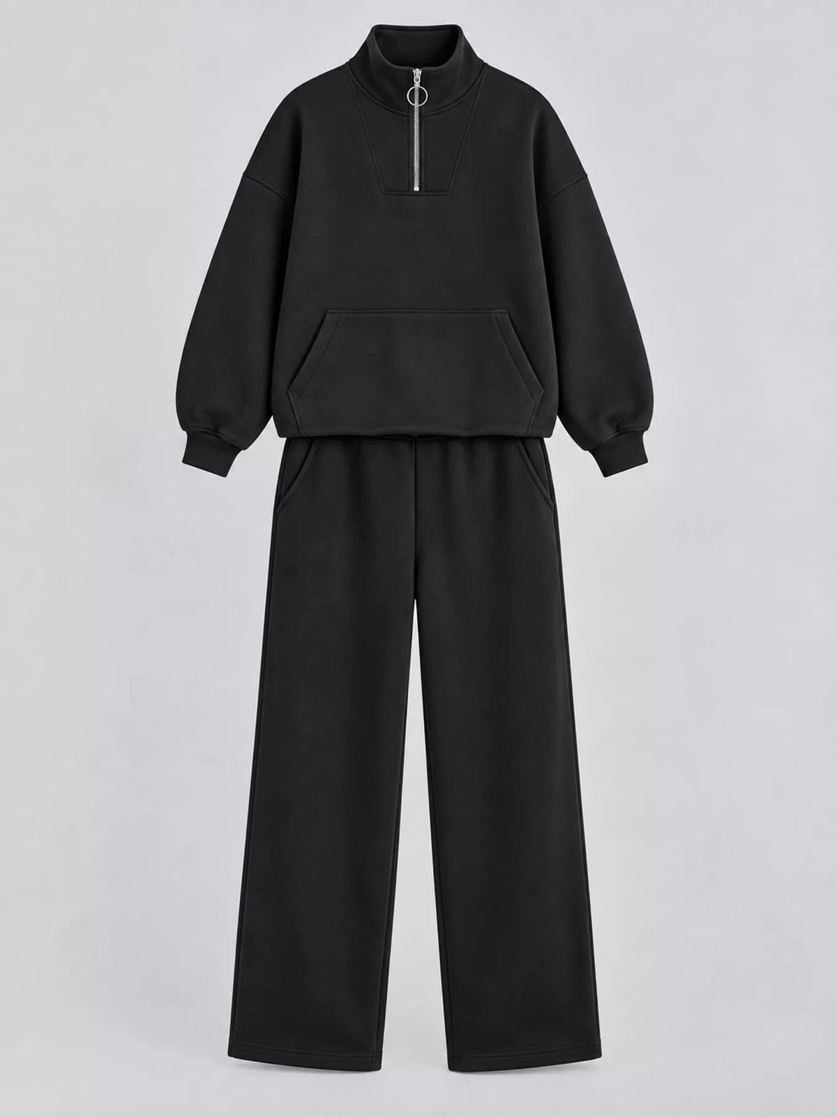 Quarter-Zip Top and Wide-Leg Sweatpants Set — garment front
